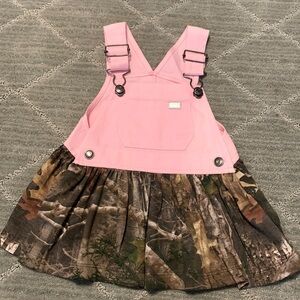 Outdoor Kids Pink & Camo Overall Dress 12m ** some fading in pink
